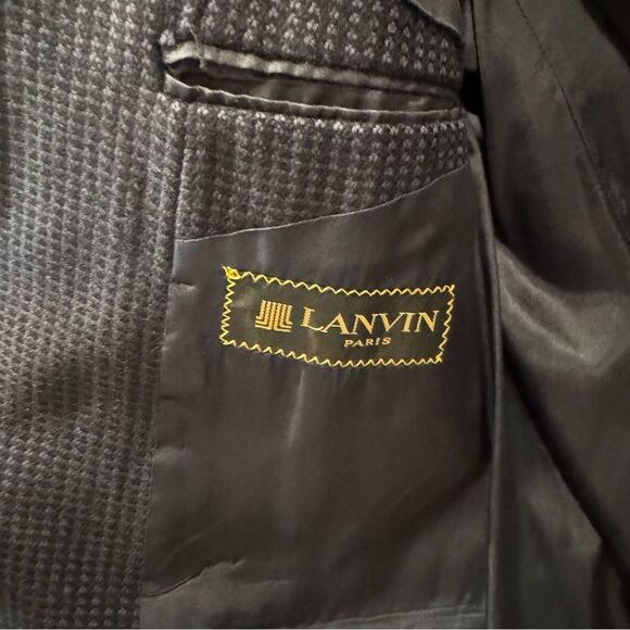 LANVIN Newman Marcus Mens Navy Blue Wool Solid 2-Button Blazer Jacket Vintage - Picture 4 of 8